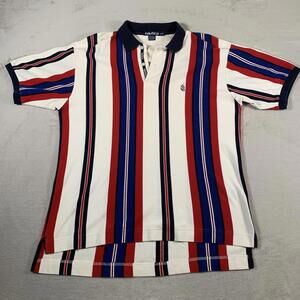 Vintage Nautica Polo Shirt Mens Large Red Blue White‎ Striped Short Sleeve Sail